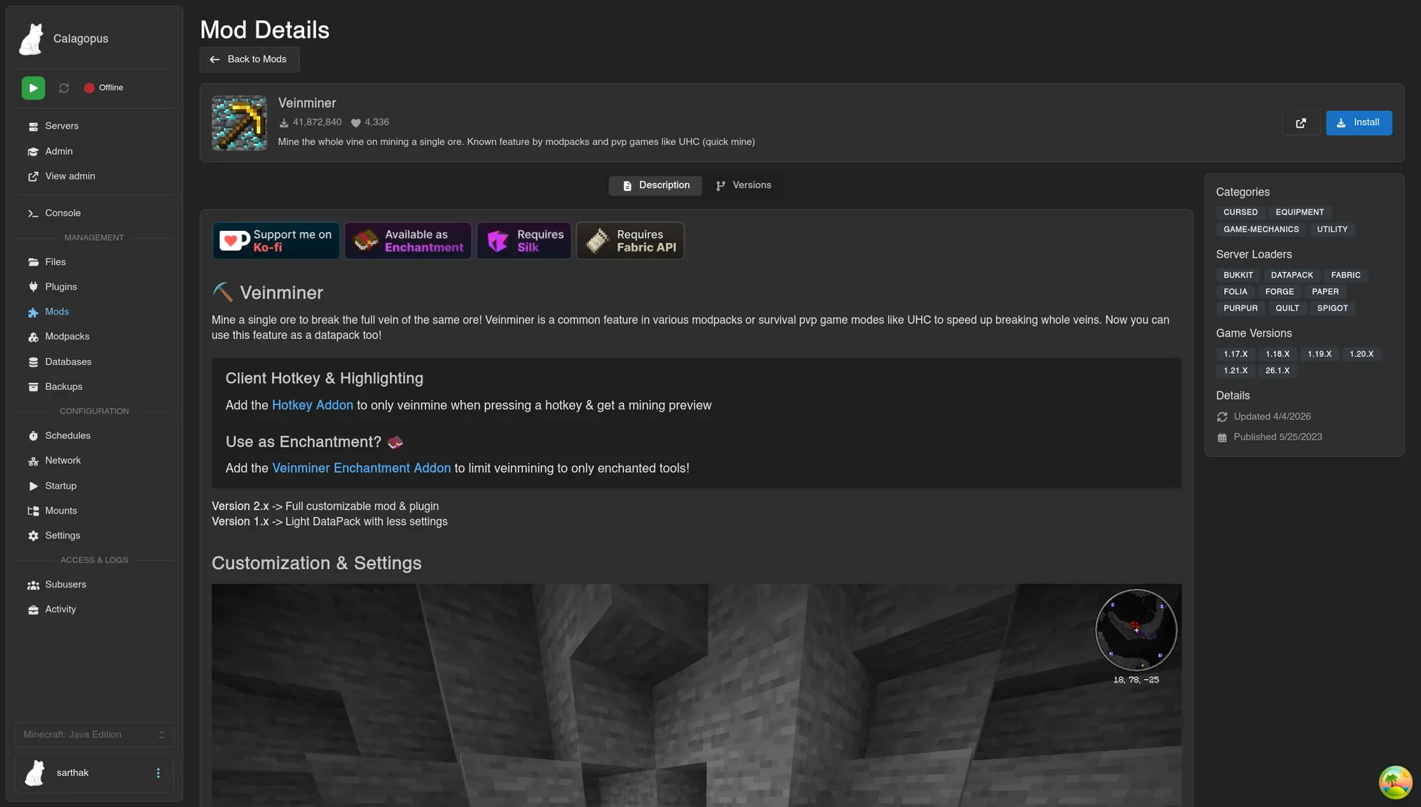 MC Mods Manager for Calagopus screenshot 3