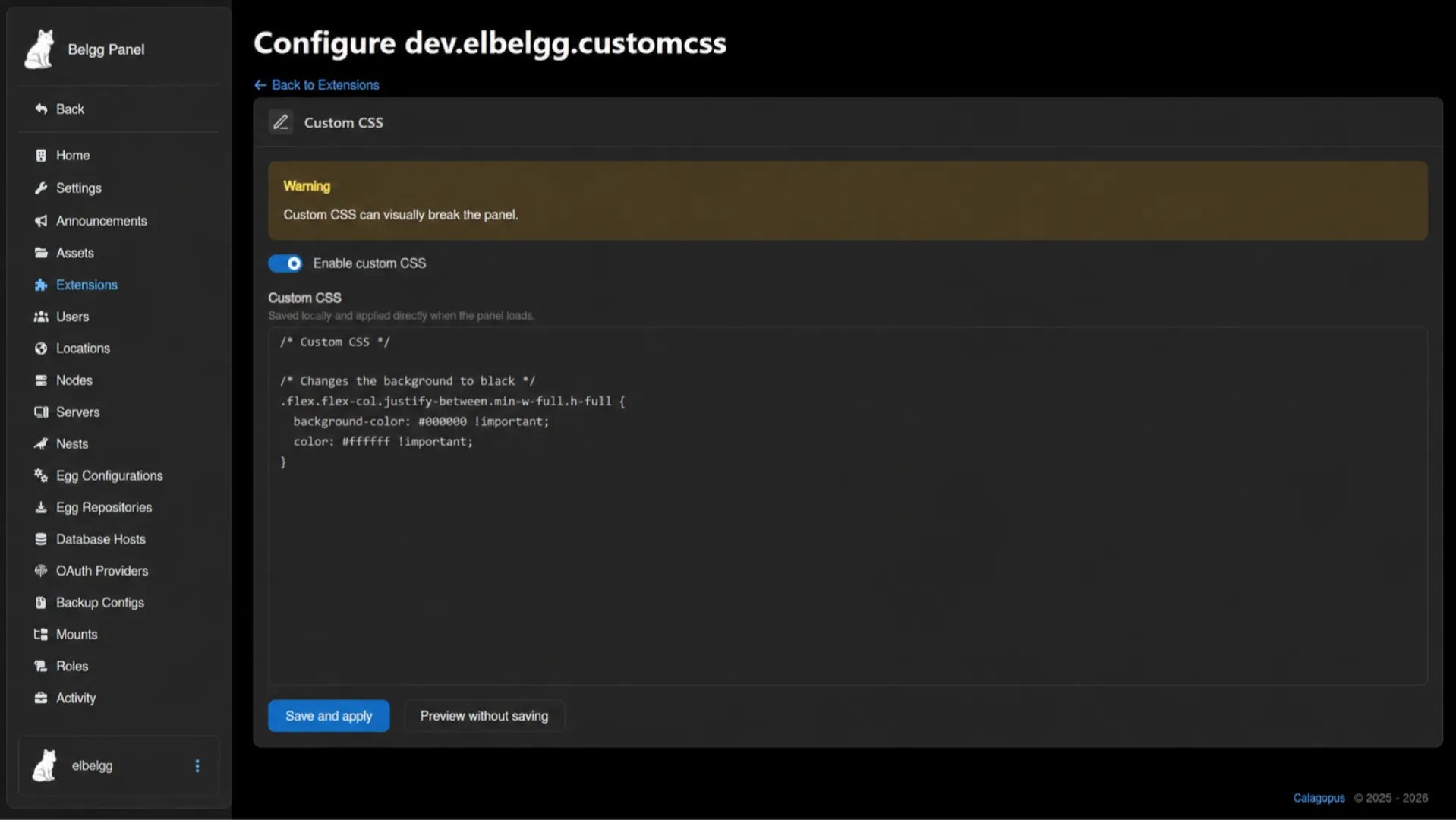 Custom CSS for Calagopus screenshot 4