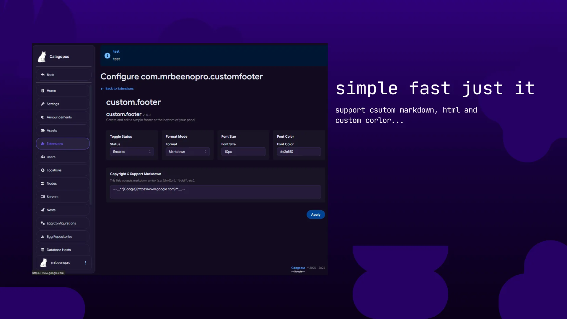 custom footer for Calagopus screenshot 1