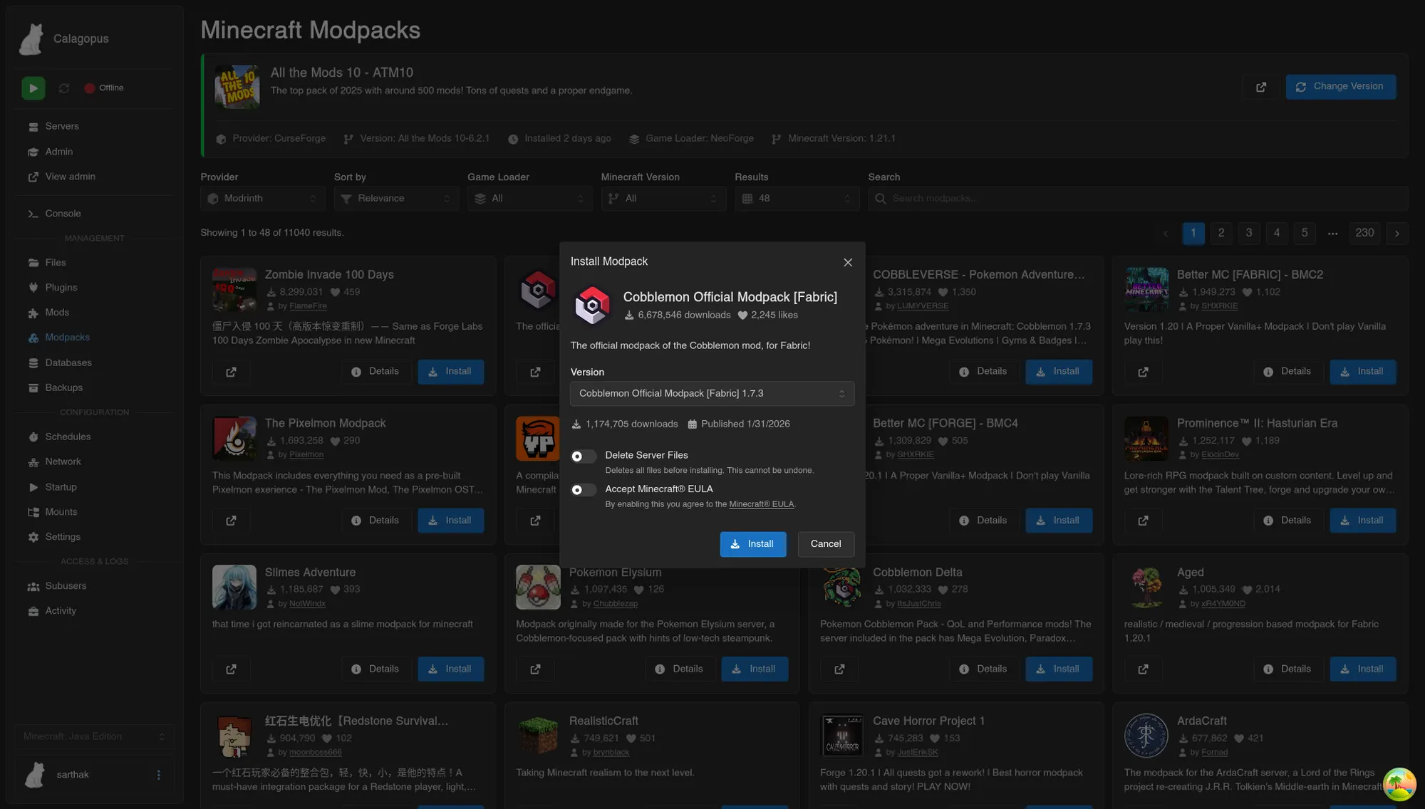 MC Modpacks Installer for Calagopus screenshot 2