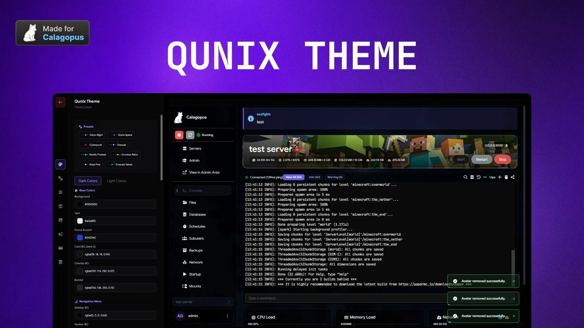 Qunix theme for Calagopus screenshot 1
