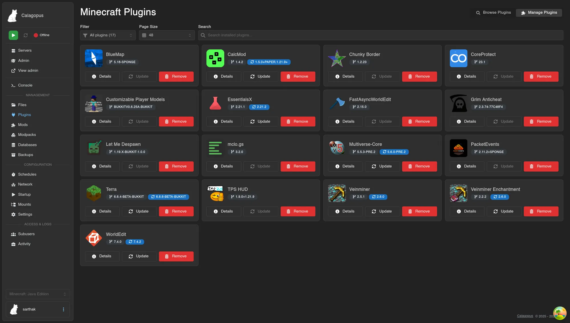 MC Plugins Manager for Calagopus screenshot 2