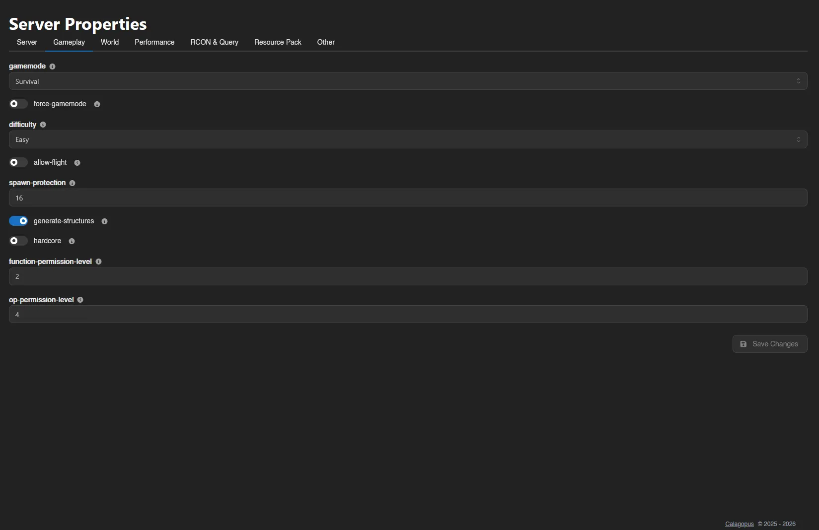 Server Properties | Calagopus screenshot 2