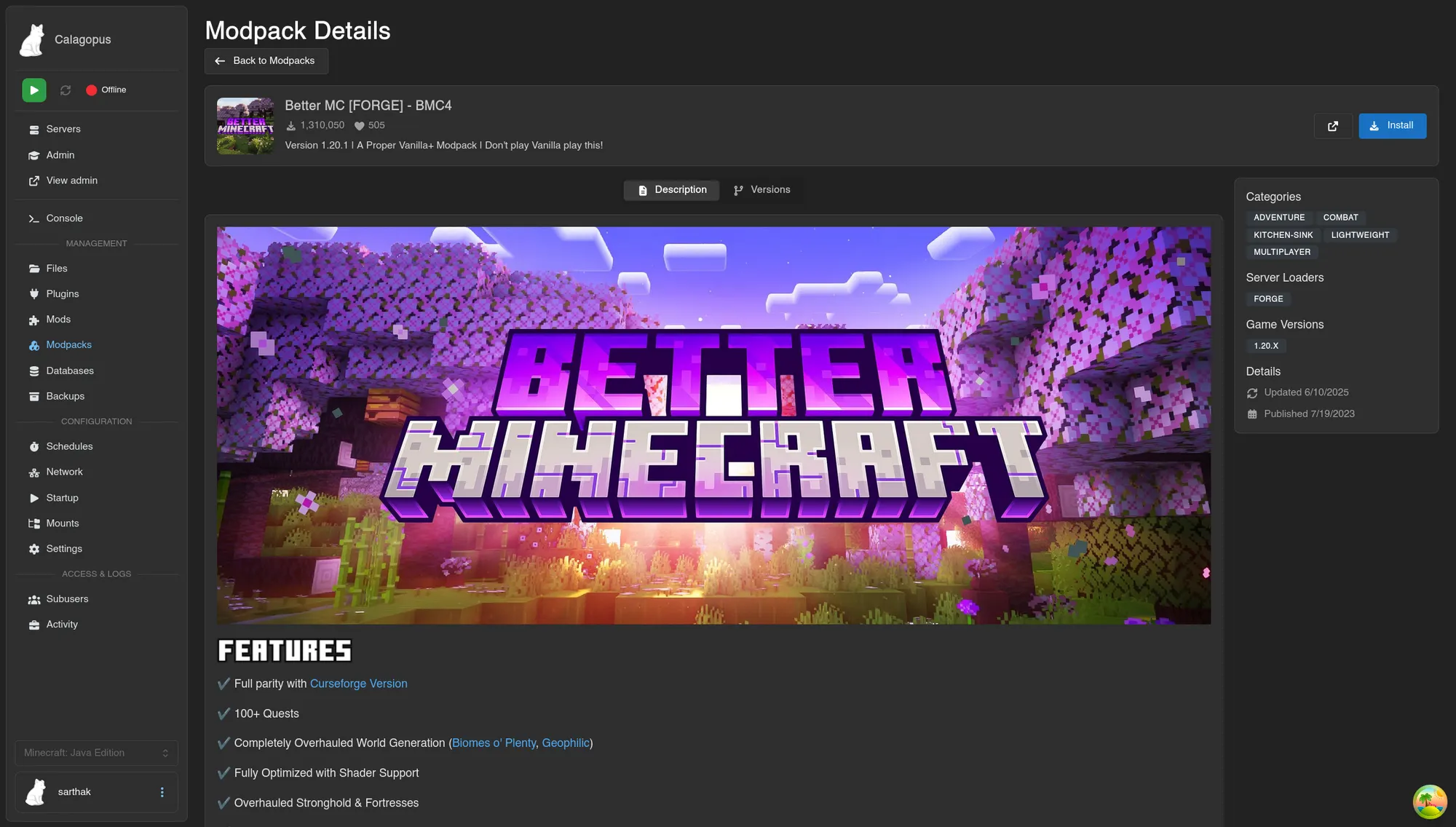 MC Modpacks Installer for Calagopus screenshot 3