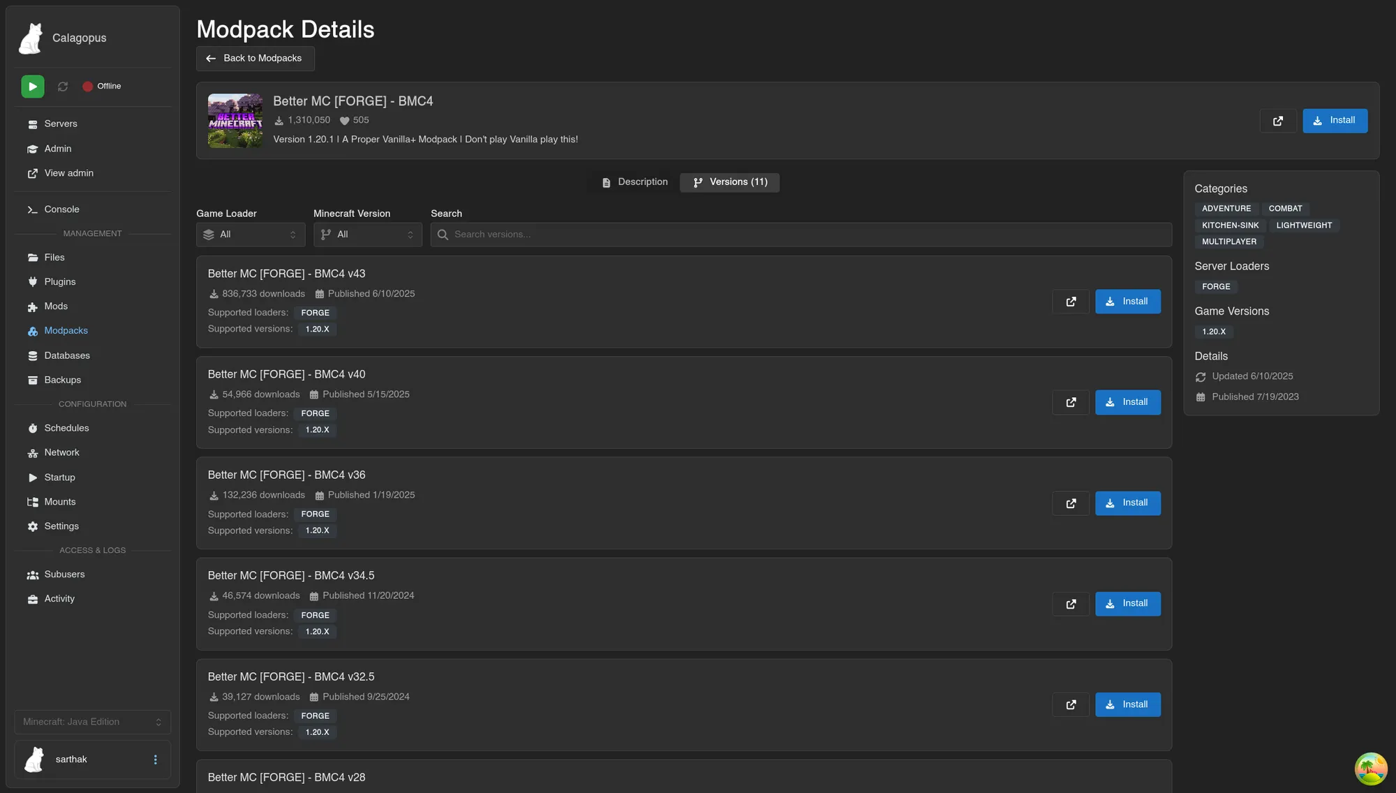 MC Modpacks Installer for Calagopus screenshot 4