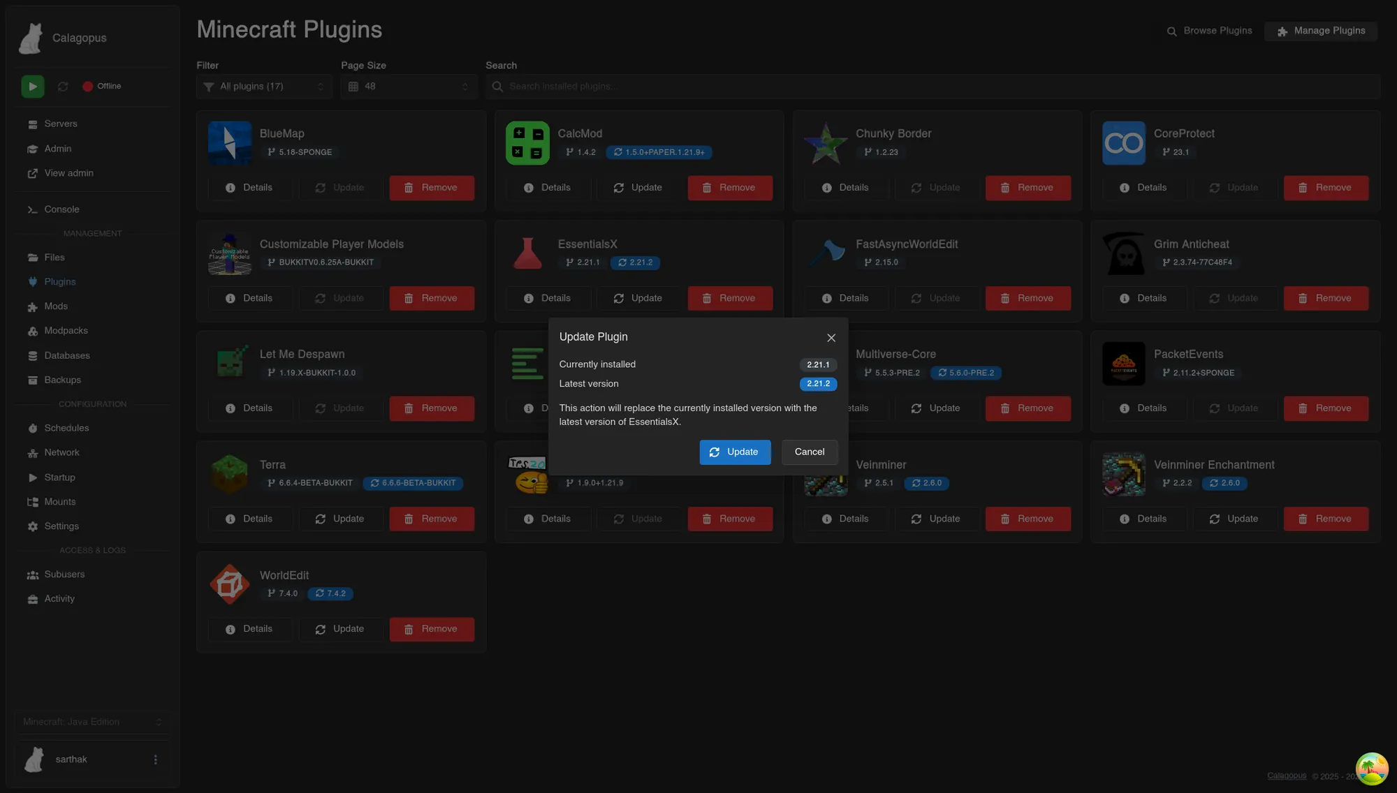 MC Plugins Manager for Calagopus screenshot 6
