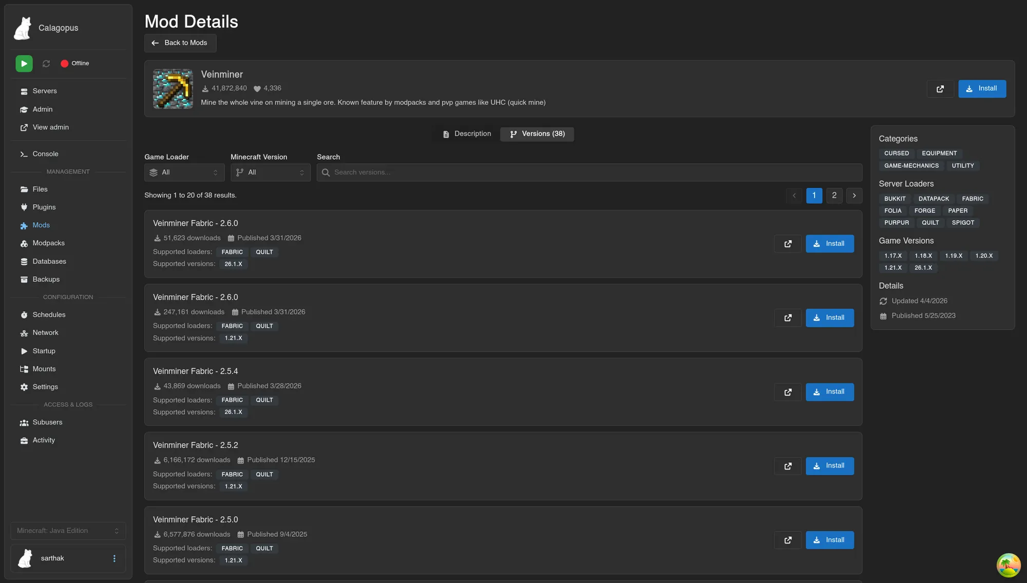 MC Mods Manager for Calagopus screenshot 4