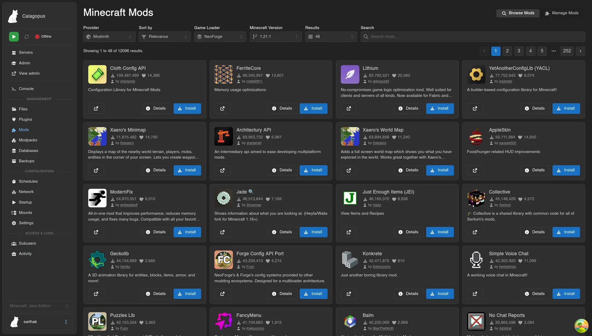 MC Mods Manager for Calagopus screenshot 1