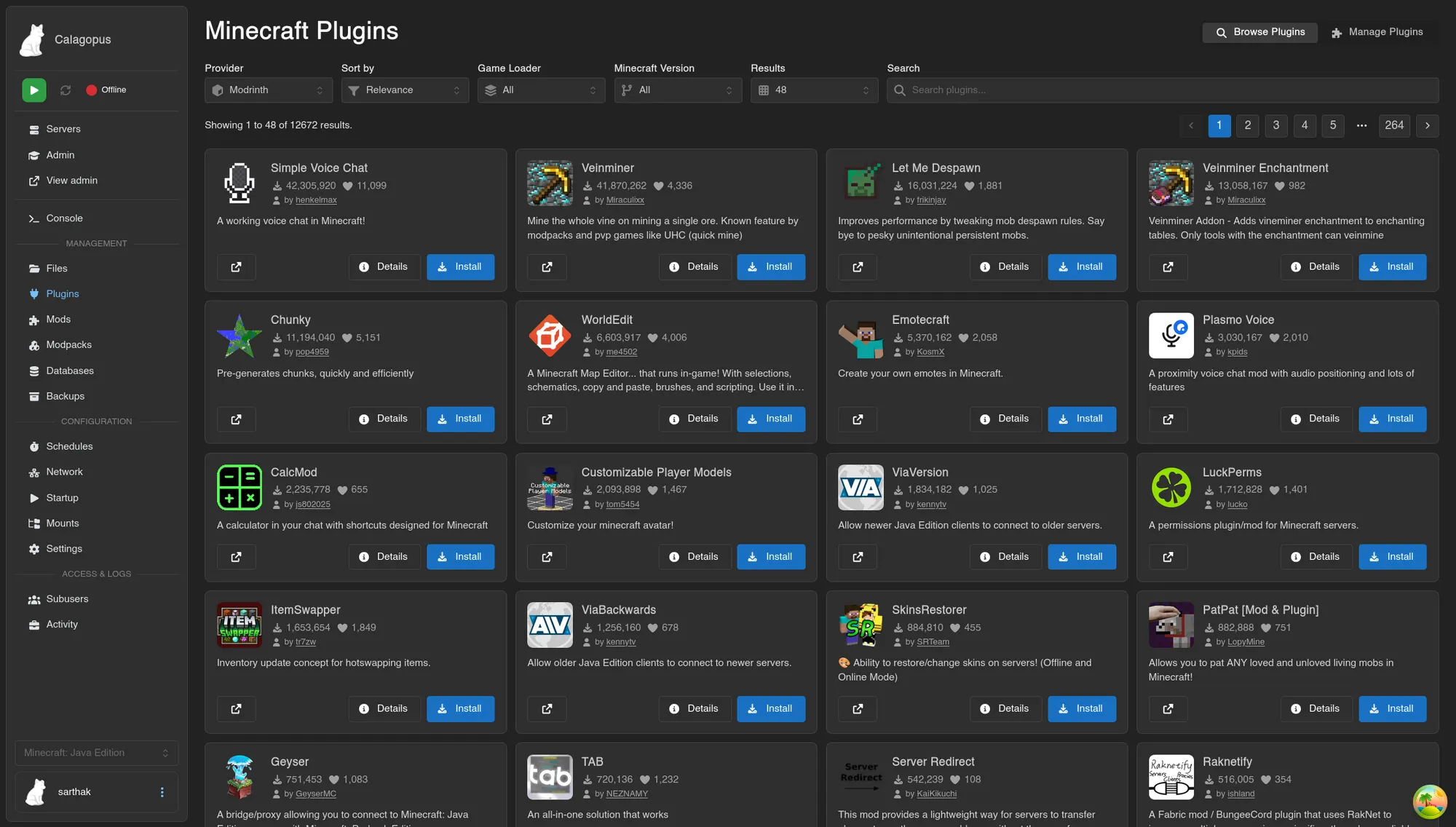 MC Plugins Manager for Calagopus screenshot 1
