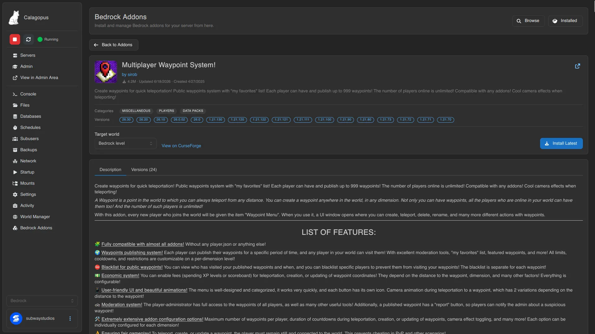 Bedrock Addon Installer Calagopus screenshot 3