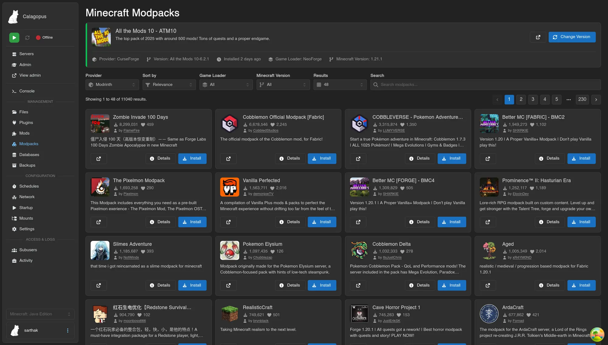 MC Modpacks Installer for Calagopus screenshot 1