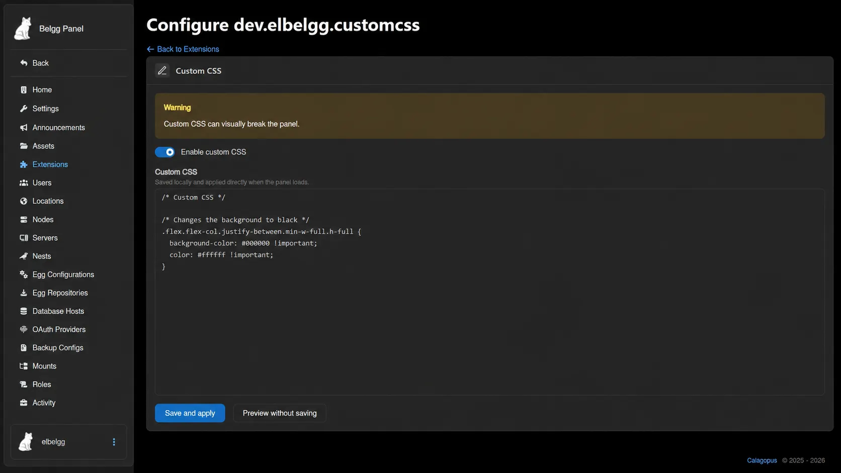 Custom CSS for Calagopus screenshot 1