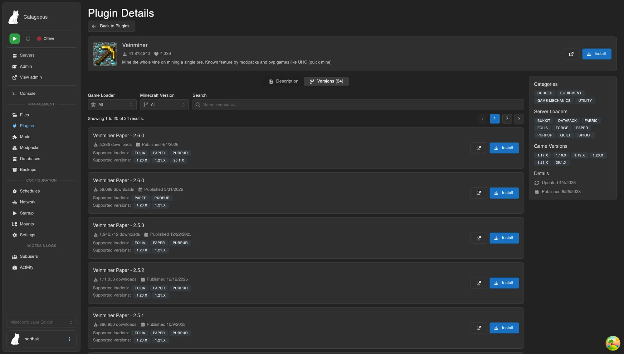 MC Plugins Manager for Calagopus screenshot 4