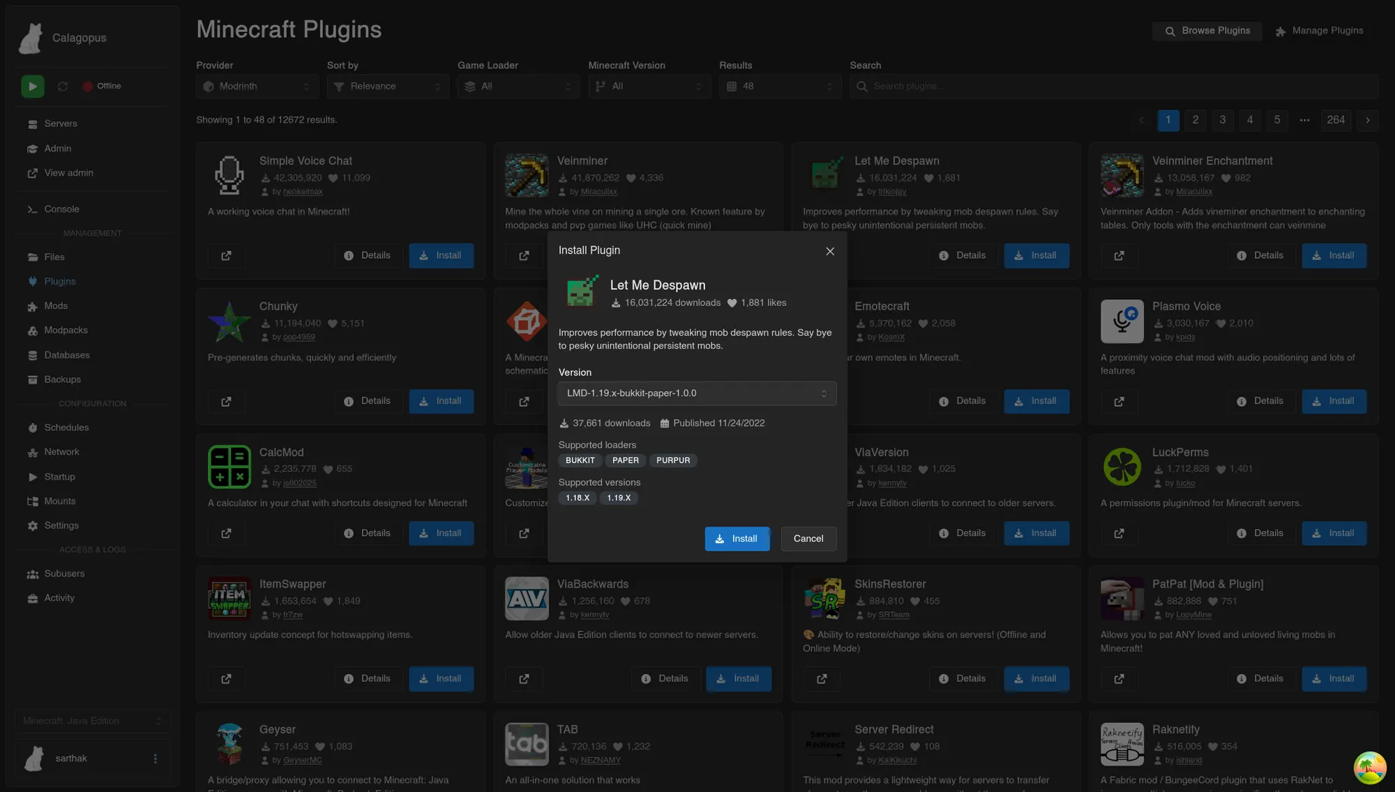 MC Plugins Manager for Calagopus screenshot 5